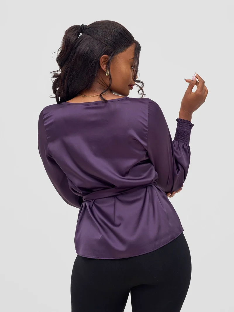 Vivo Ayah Shirred Cuff Loose Top - Dark Purple