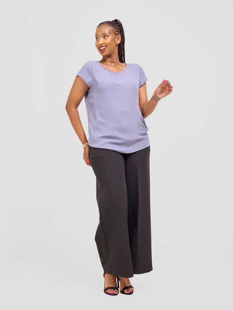 Vivo Basic Chiffon Cap Sleeve Top (Double Layered) - Grey