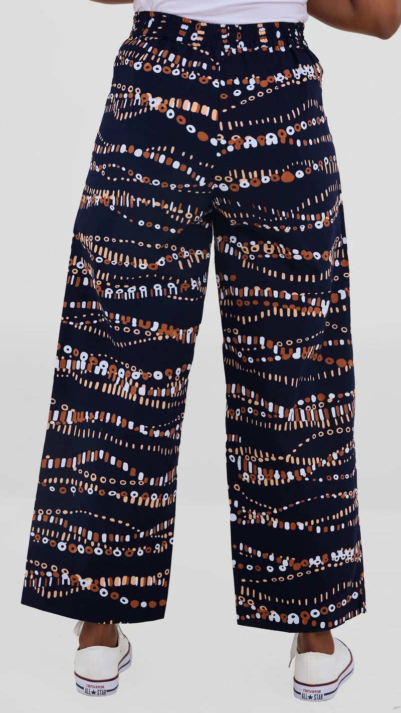 Vivo Kitenge Wide Leg Pants - Navy / Brown Chiku Print