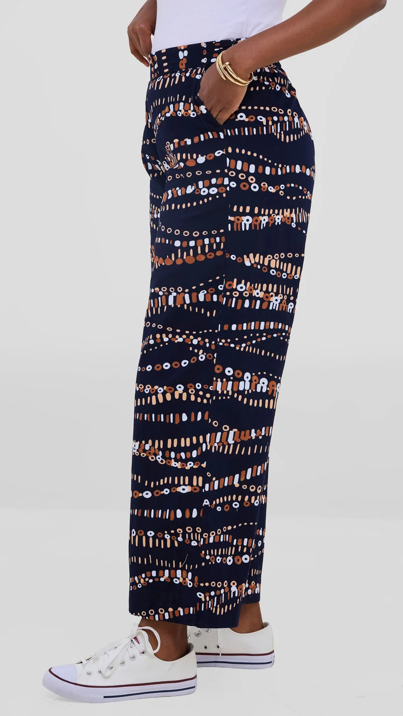 Vivo Kitenge Wide Leg Pants - Navy / Brown Chiku Print