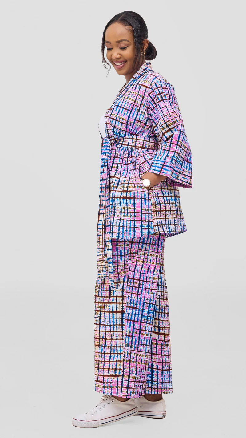 Vivo Short Kimono - Blue / Pink Azizi Print