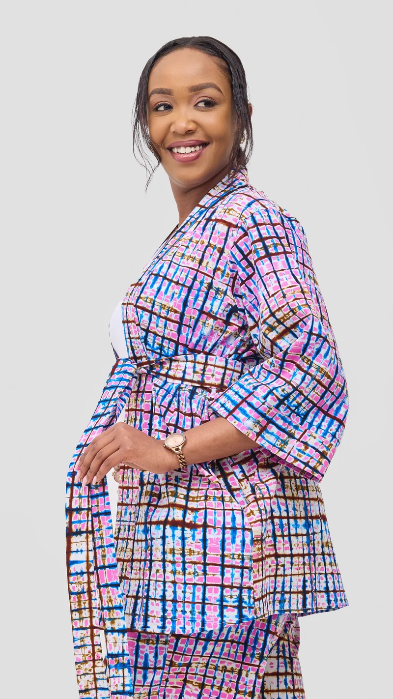 Vivo Short Kimono - Blue / Pink Azizi Print