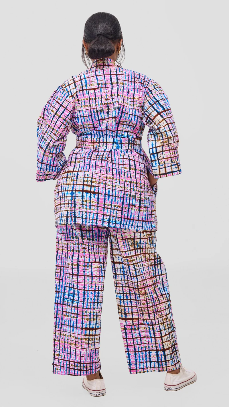 Vivo Short Kimono - Blue / Pink Azizi Print