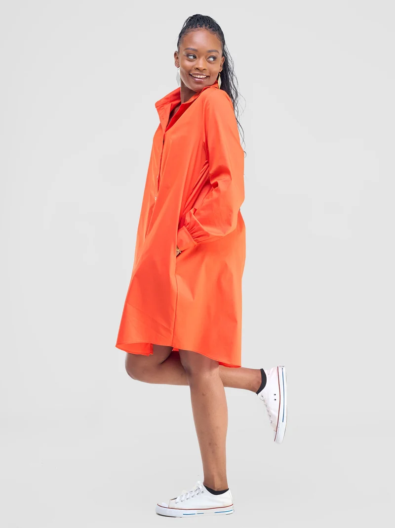 Safari by Vivo Kaya Long Sleeve Shirt Dress - Orange