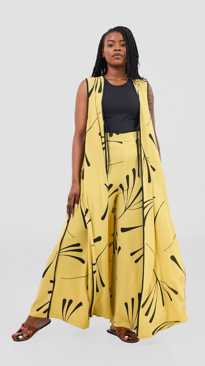 Vivo Nuru Sleeveless Maxi Kimono in Crepe - Lime / Black Uru Print