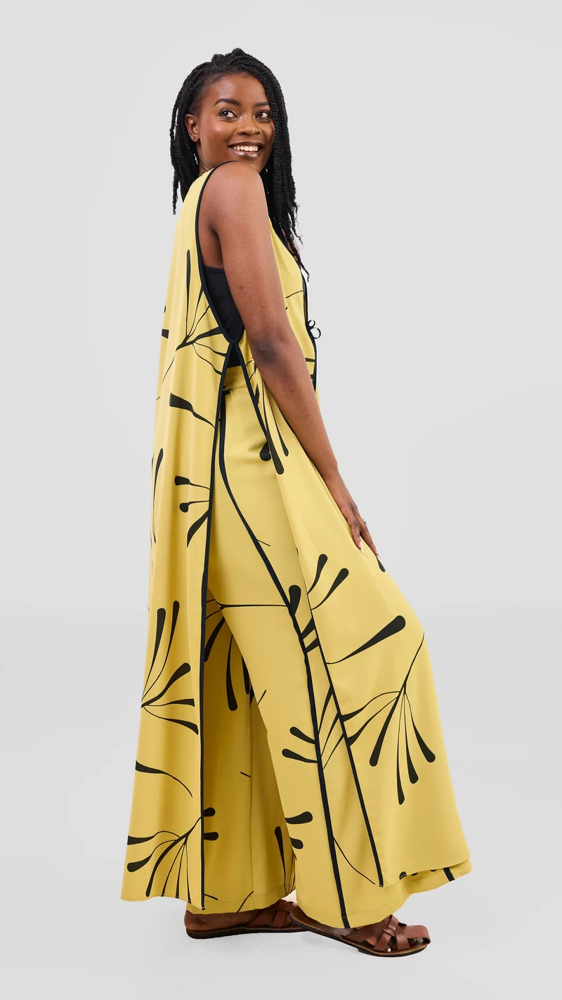 Vivo Nuru Sleeveless Maxi Kimono in Crepe - Lime / Black Uru Print