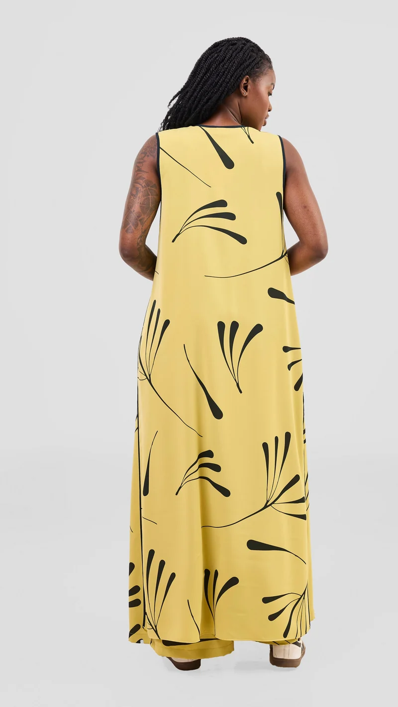 Vivo Nuru Sleeveless Maxi Kimono in Crepe - Lime / Black Uru Print