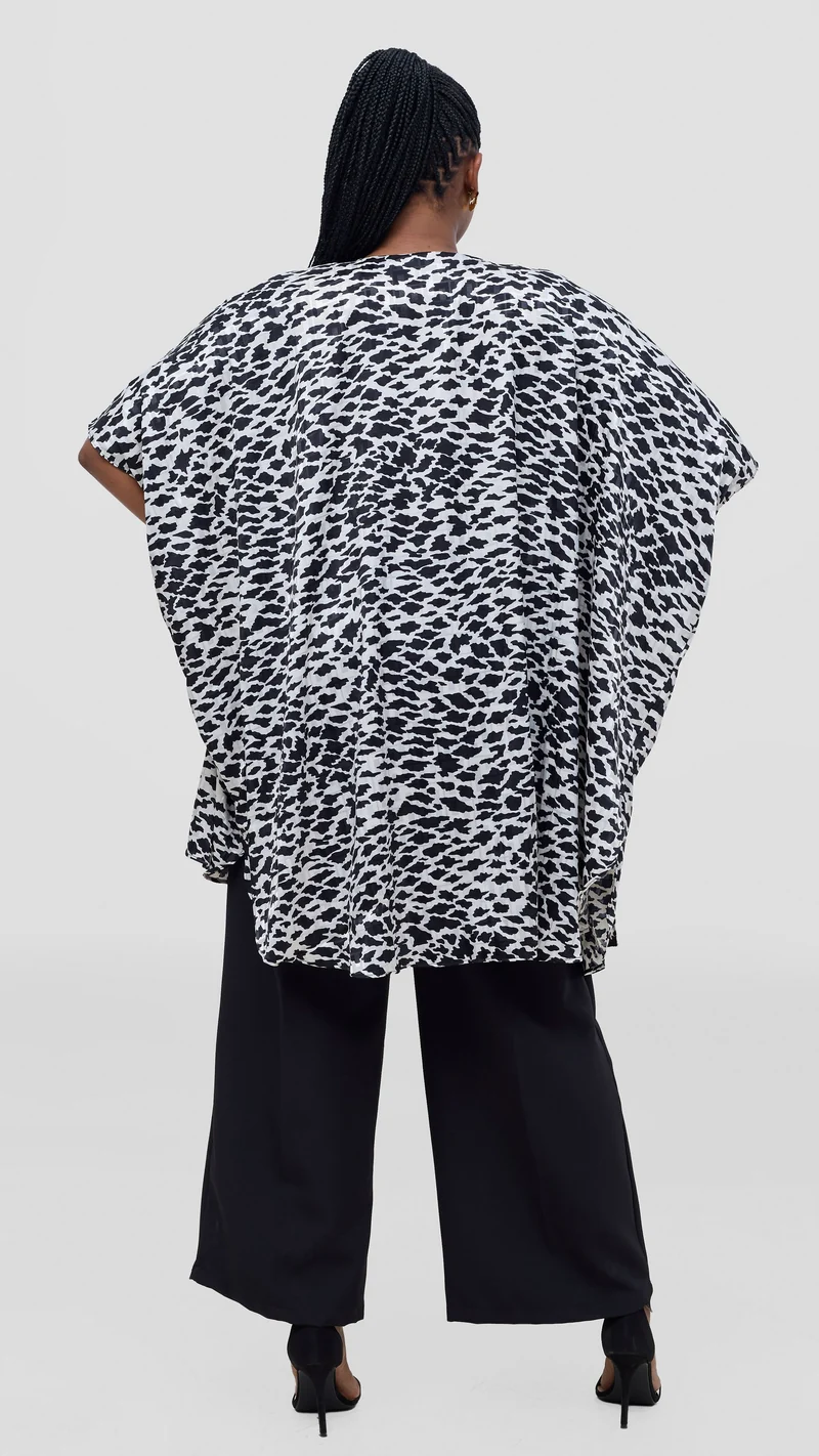 Vivo Samira Wide Satin Kimono - Cream / Black Print