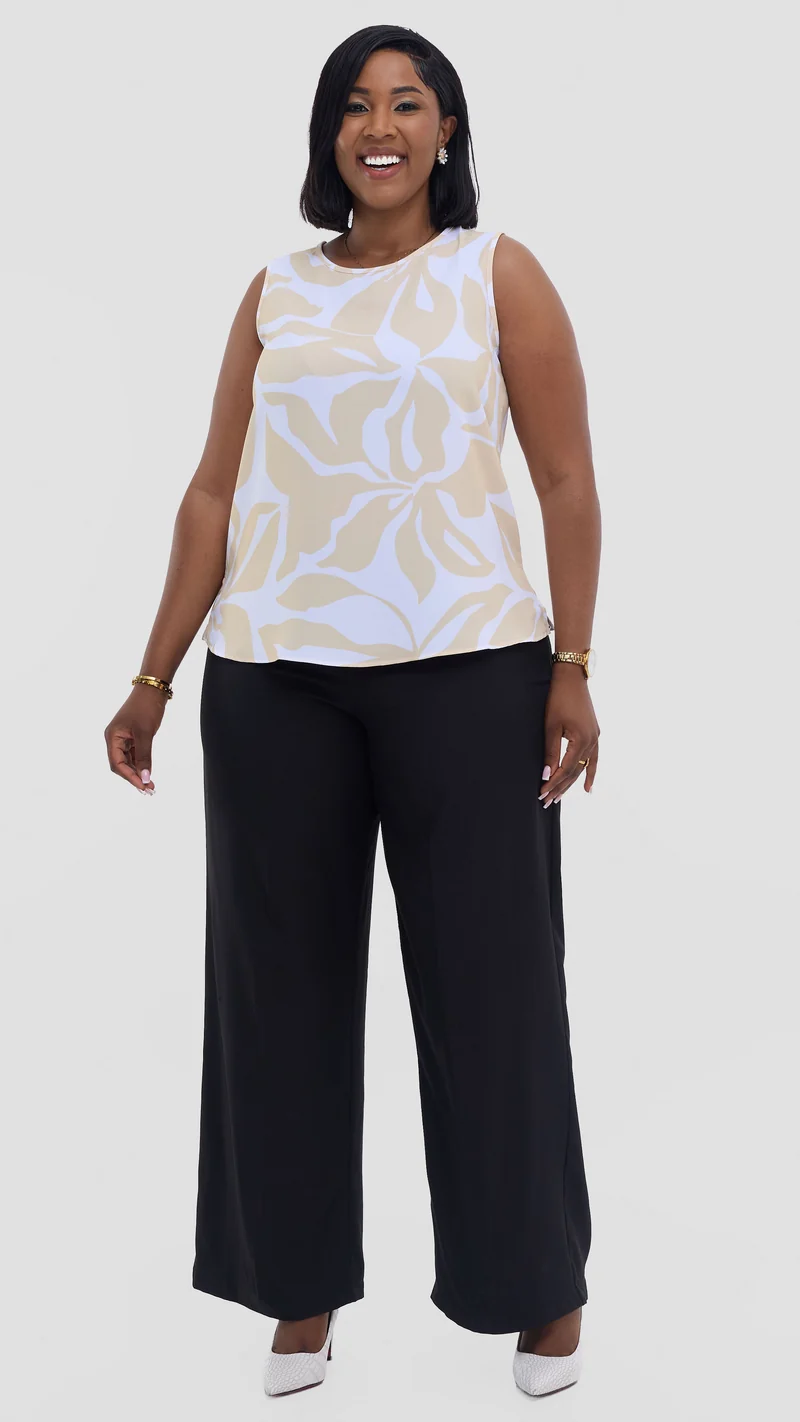 Vivo Talia Sleeveless Tank Top - White / Light Yellow Alia Print