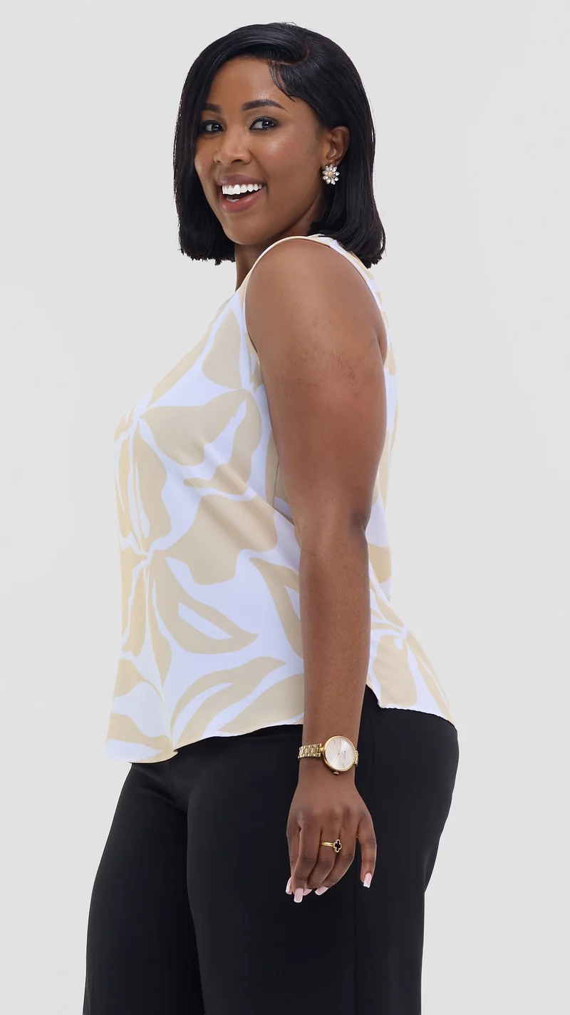 Vivo Talia Sleeveless Tank Top - White / Light Yellow Alia Print
