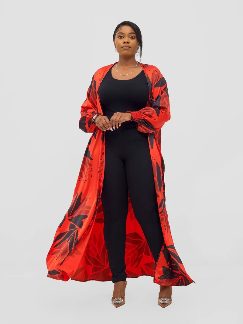 Vivo Ayah Kimono - Orange / Black Tullu Print