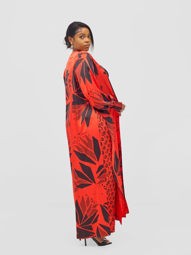 Vivo Ayah Kimono - Orange / Black Tullu Print