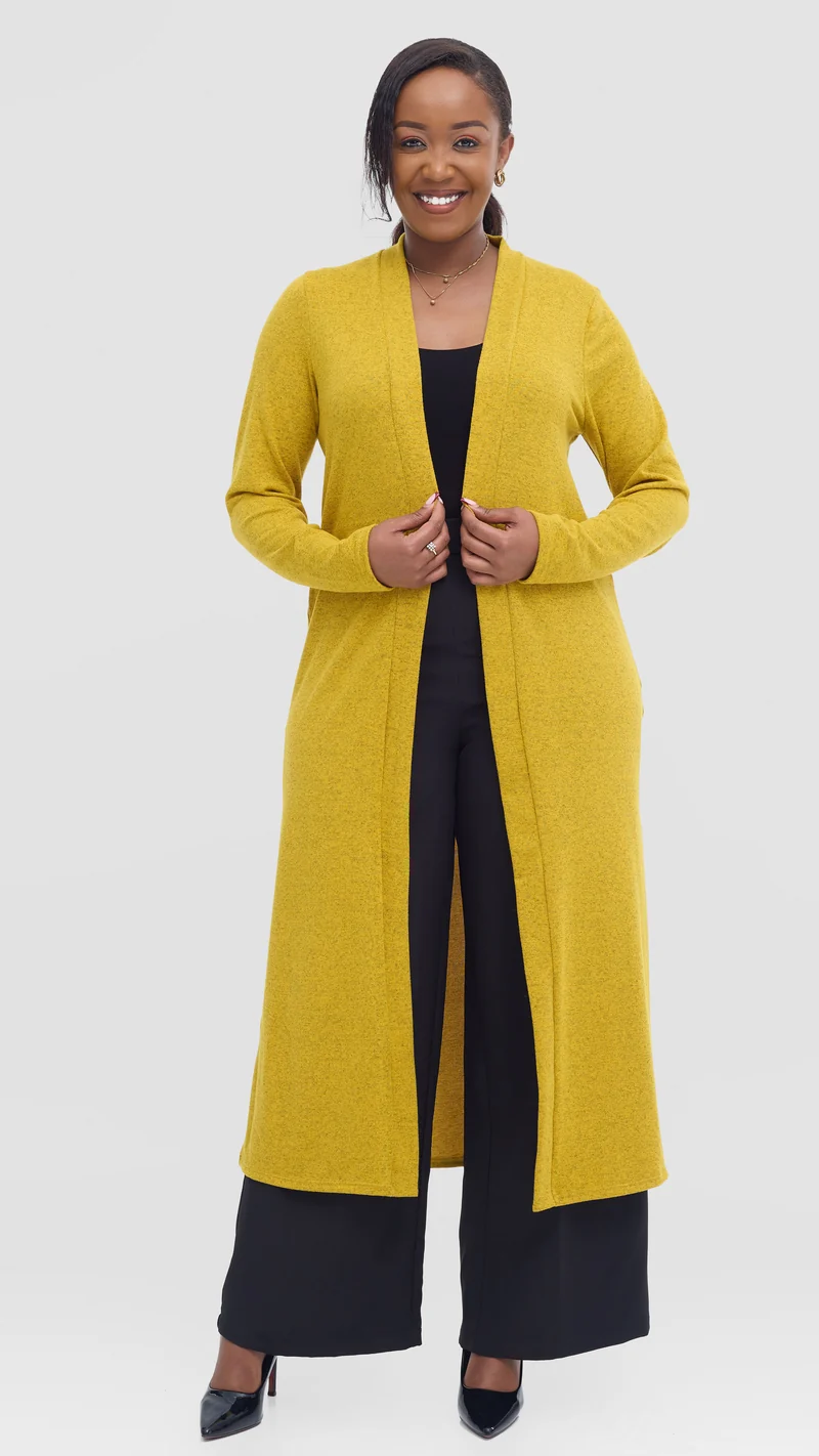 Vivo Long Sleeve Waterfall in Sweater - Mustard