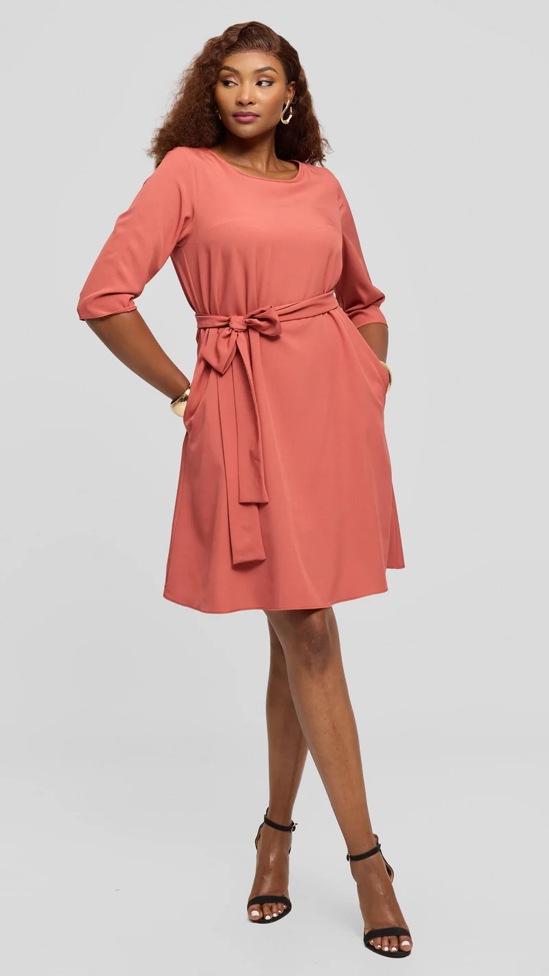 Vivo Laika 3/4 Sleeve Tent Dress in Crepe - Peach