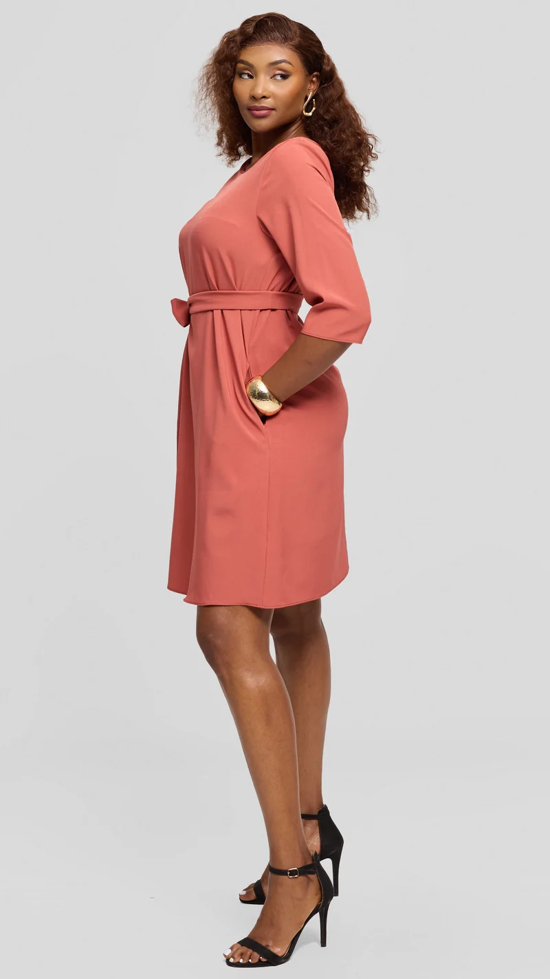 Vivo Laika 3/4 Sleeve Tent Dress in Crepe - Peach