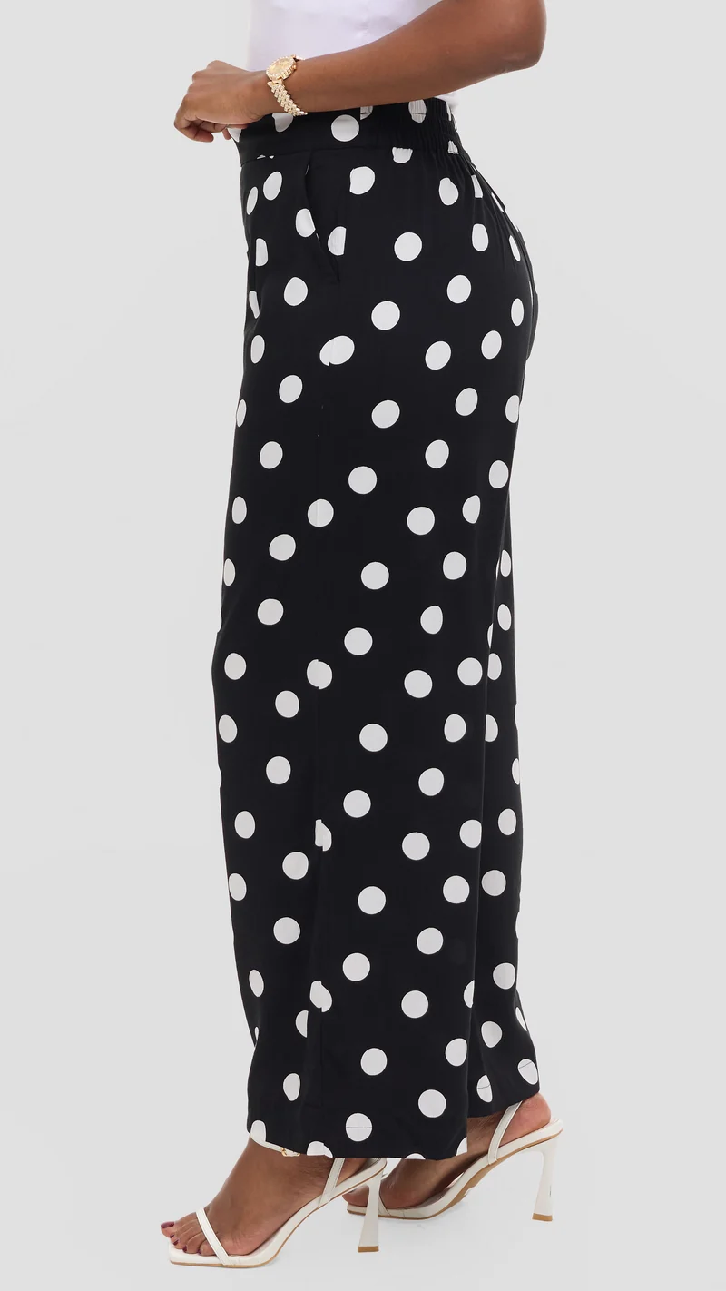 Vivo Samira Pants in Rayon - Black / White Polka Dot
