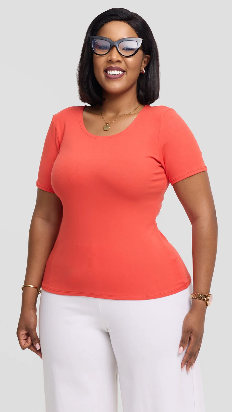 Vivo Basic Short Sleeve Top in Jersey - Dark Orange