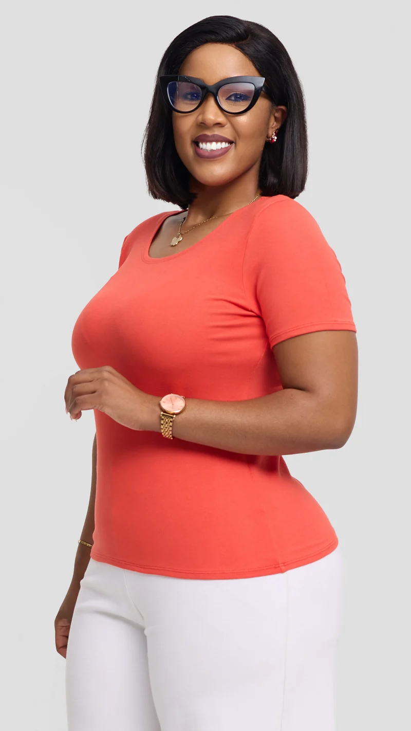 Vivo Basic Short Sleeve Top in Jersey - Dark Orange