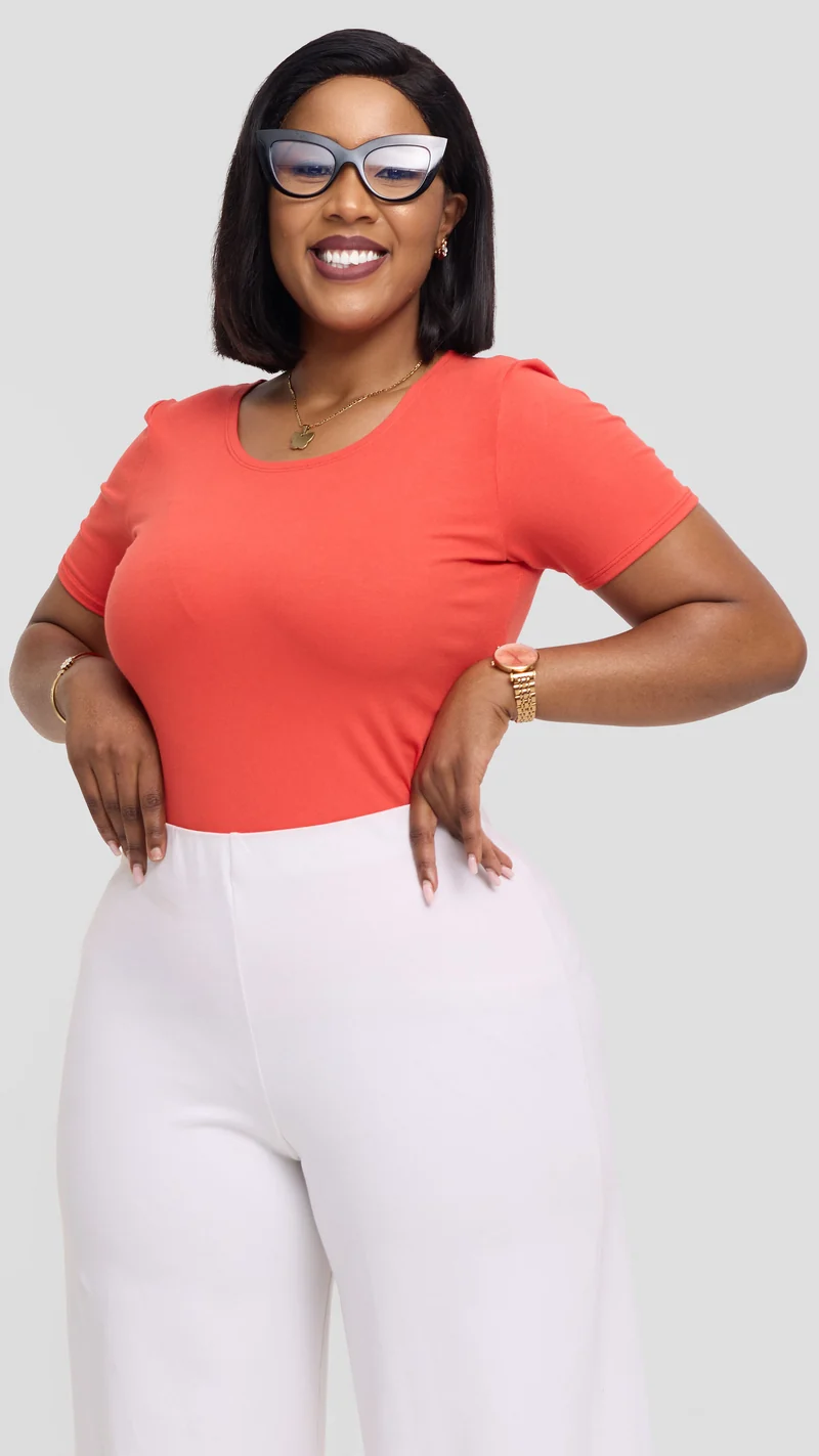 Vivo Basic Short Sleeve Top in Jersey - Dark Orange