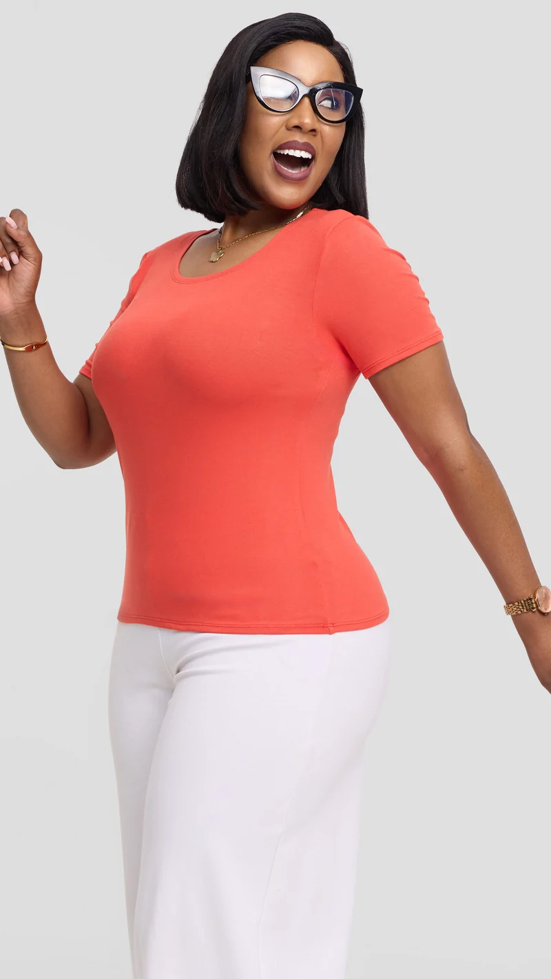 Vivo Basic Short Sleeve Top in Jersey - Dark Orange