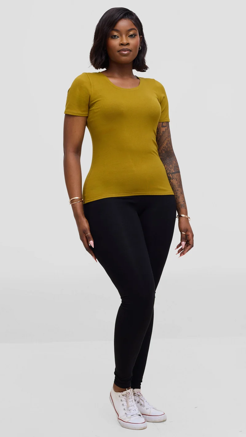 Vivo Basic Short Sleeve Top in Jersey - Dark Olive