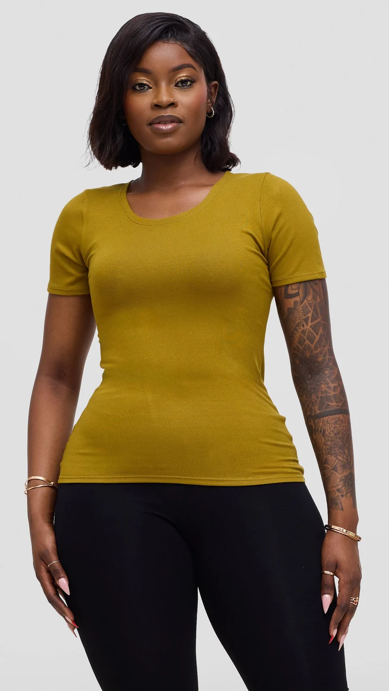 Vivo Basic Short Sleeve Top in Jersey - Dark Olive