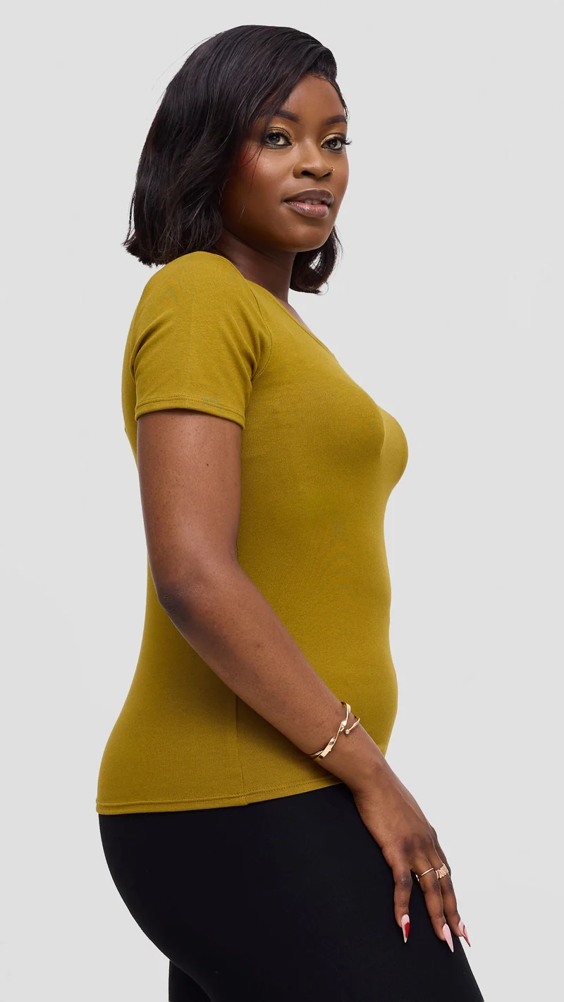 Vivo Basic Short Sleeve Top in Jersey - Dark Olive