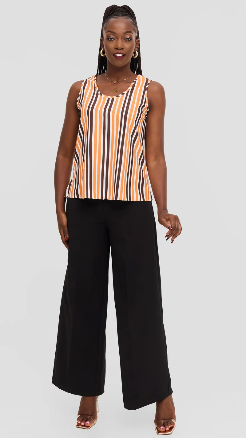 Vivo Liora Scooped Neck Tank Top in Crepe - Orange / Chocolate Yani Print
