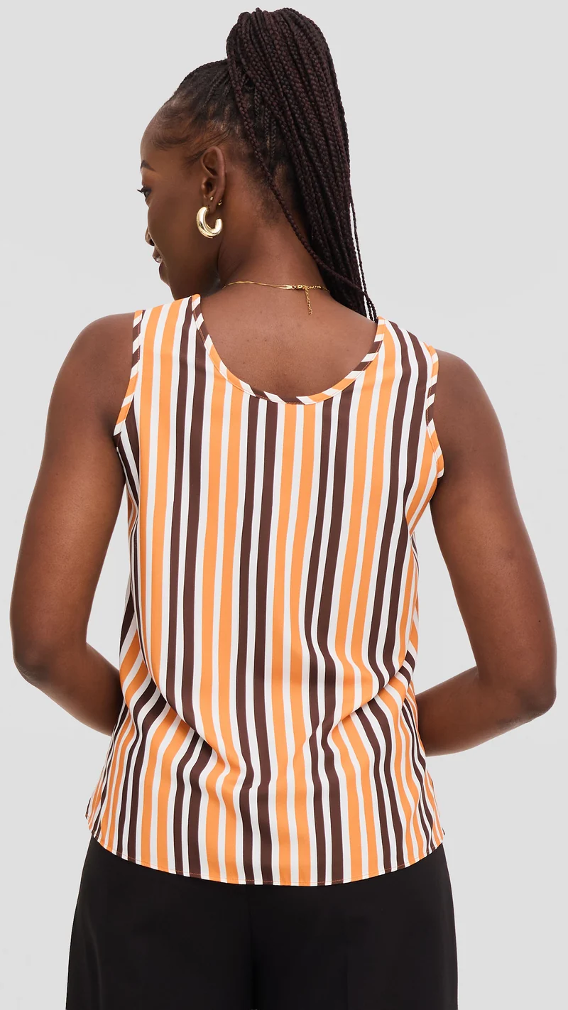 Vivo Liora Scooped Neck Tank Top in Crepe - Orange / Chocolate Yani Print