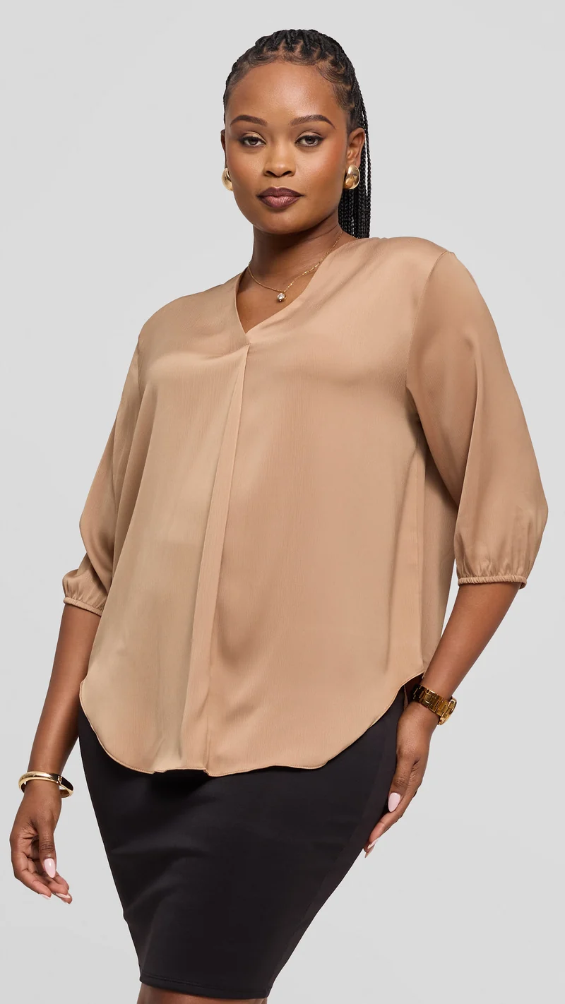 Vivo Dua Shirt in Textured Satin - Taupe