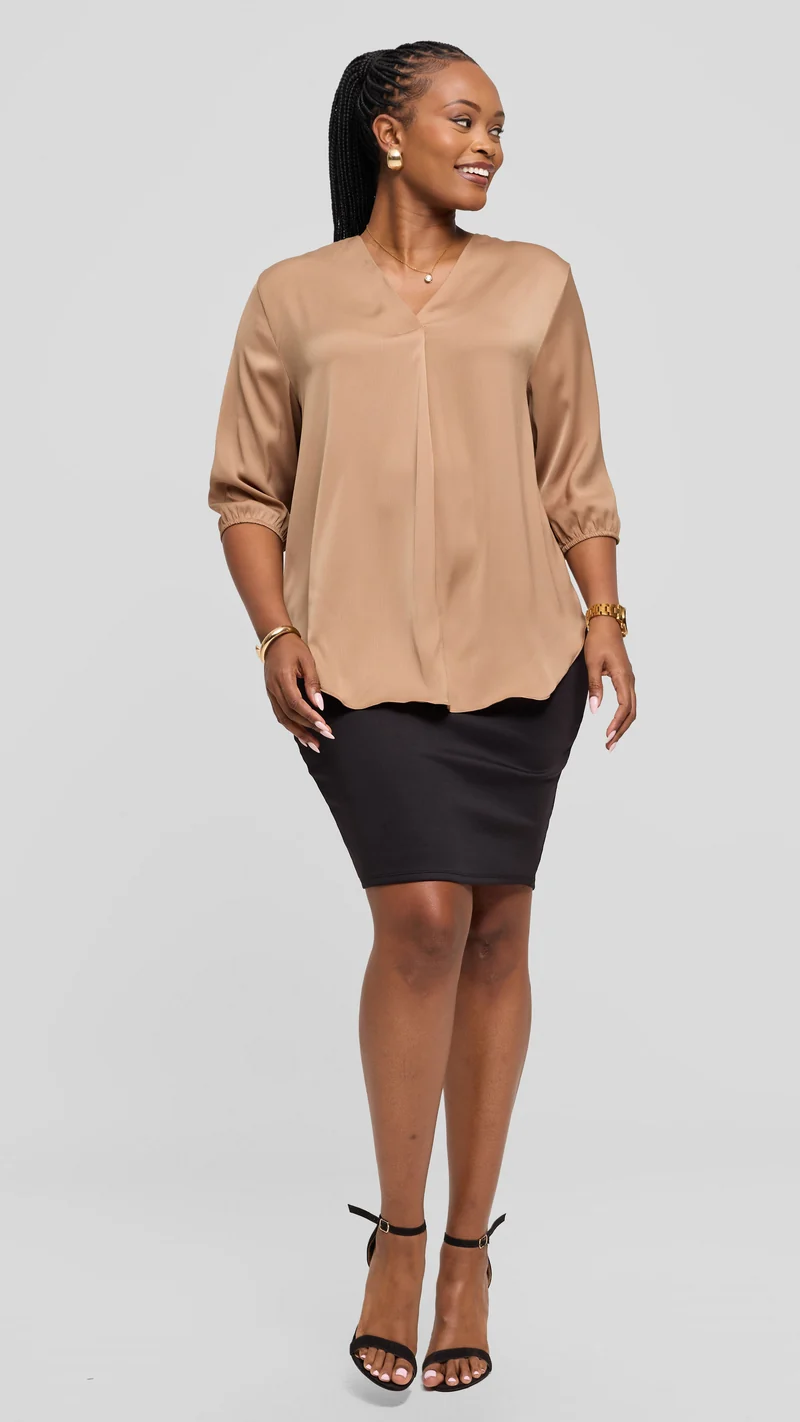 Vivo Dua Shirt in Textured Satin - Taupe