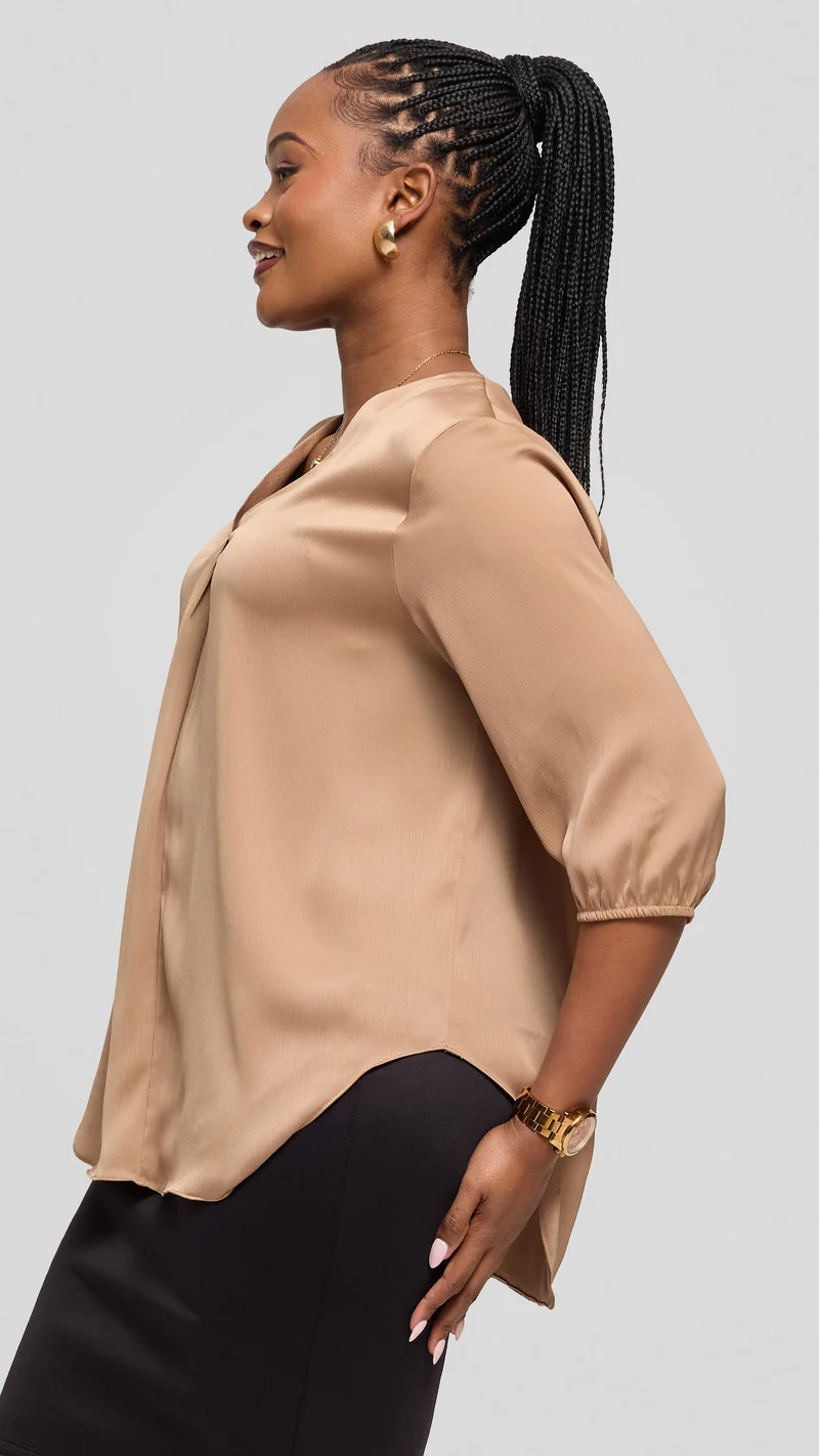 Vivo Dua Shirt in Textured Satin - Taupe