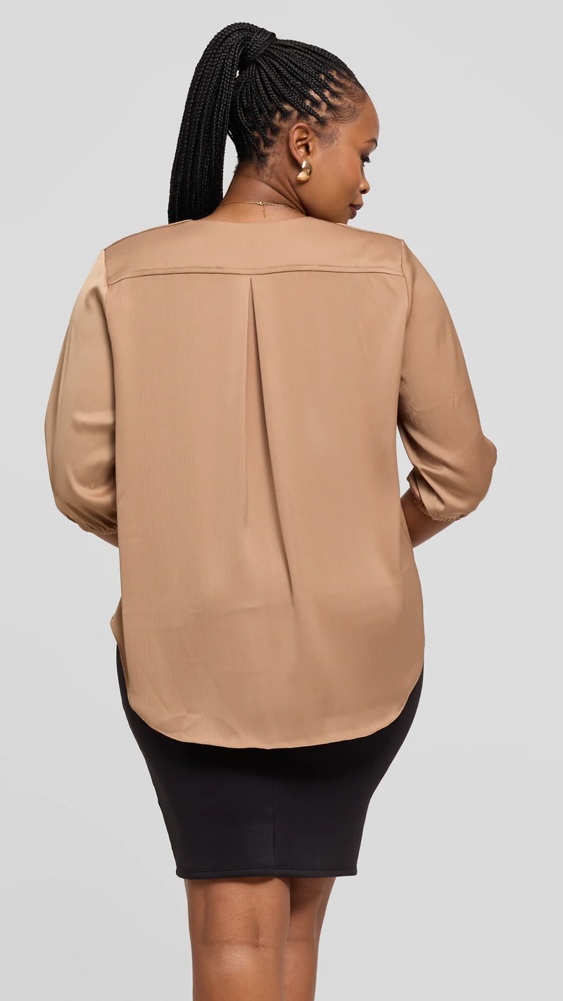 Vivo Dua Shirt in Textured Satin - Taupe
