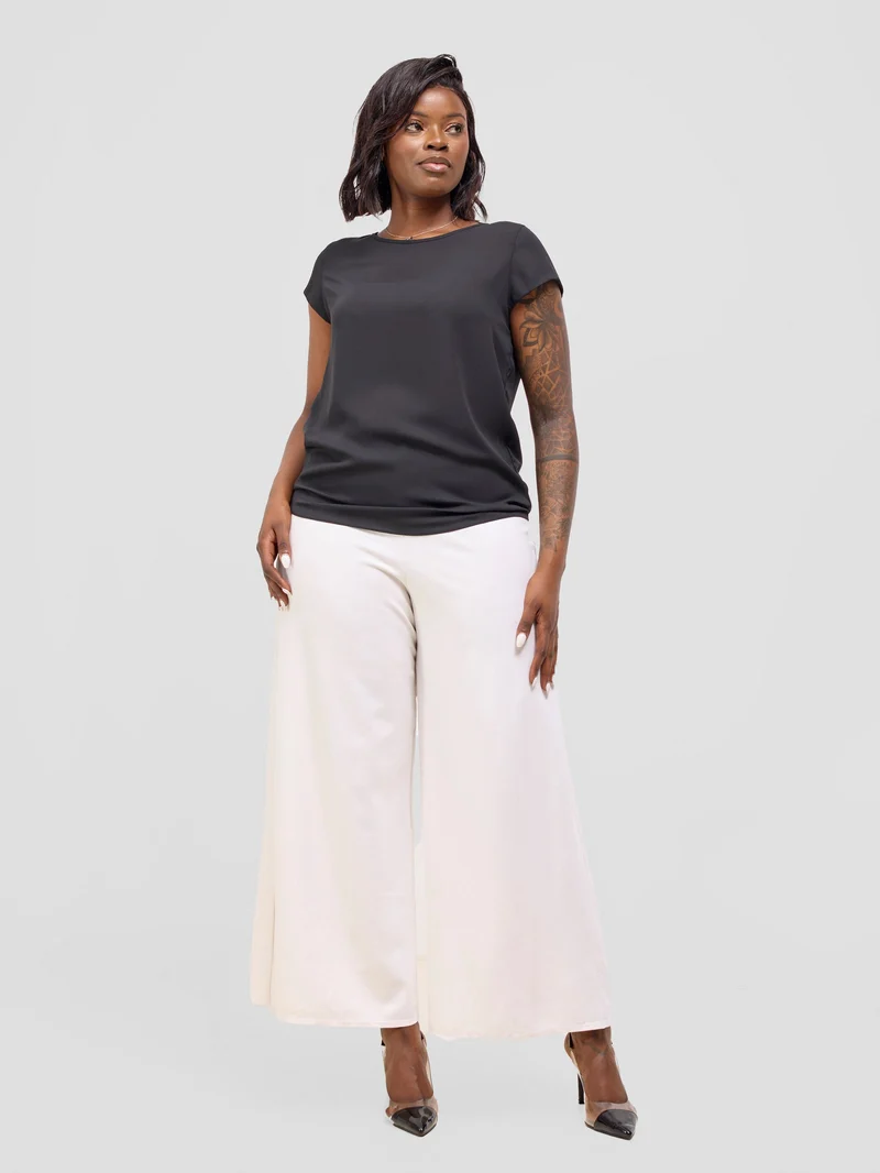 Vivo Basic Chiffon Cap Sleeve Top (Double Layered) - Black