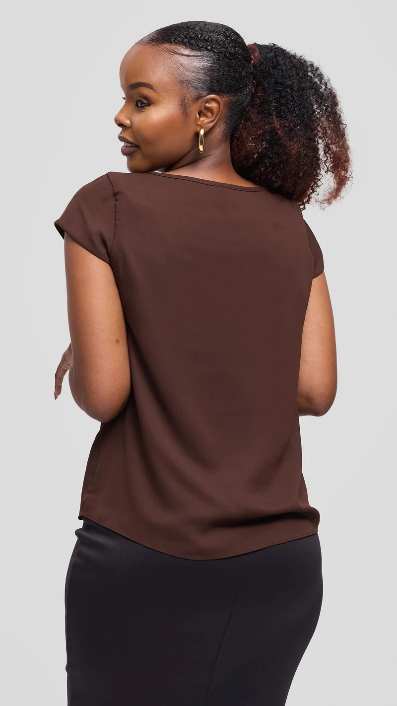 Vivo Basic Chiffon Cap Sleeve Top (Double Layered) - Dark Chocolate