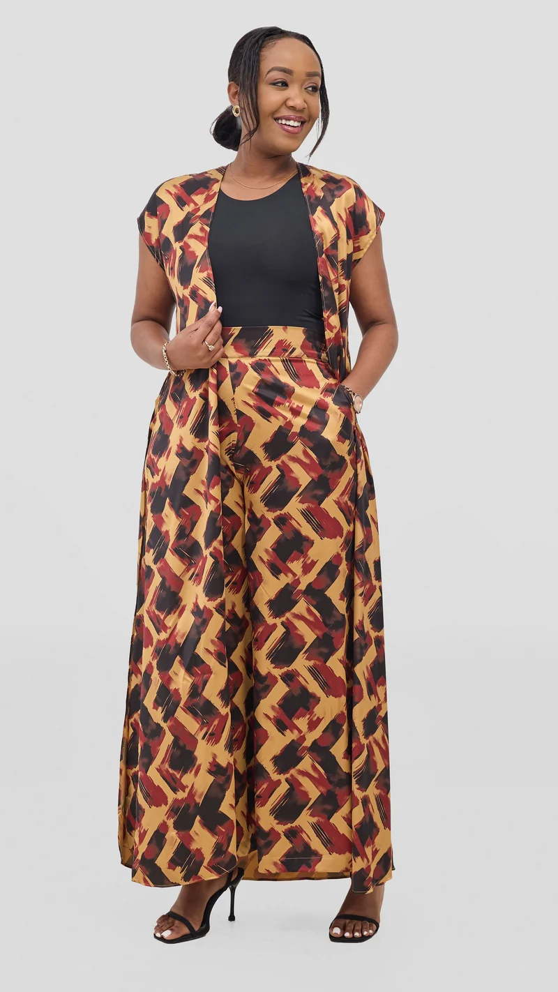 Vivo Chidii Wide Leg Pants - Dark Red / Black Tulu Print