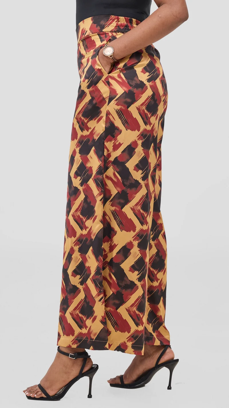 Vivo Chidii Wide Leg Pants - Dark Red / Black Tulu Print