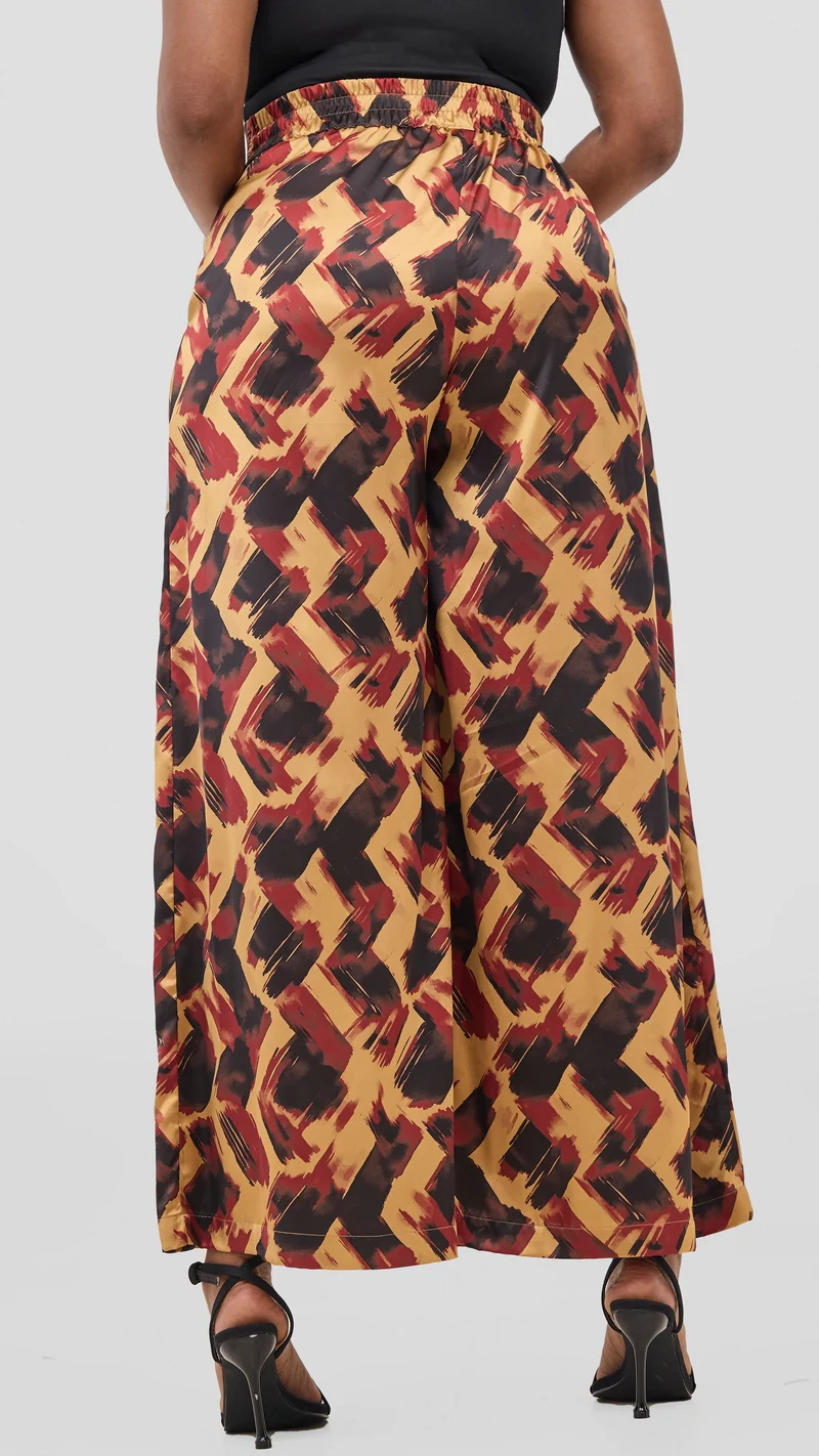 Vivo Chidii Wide Leg Pants - Dark Red / Black Tulu Print