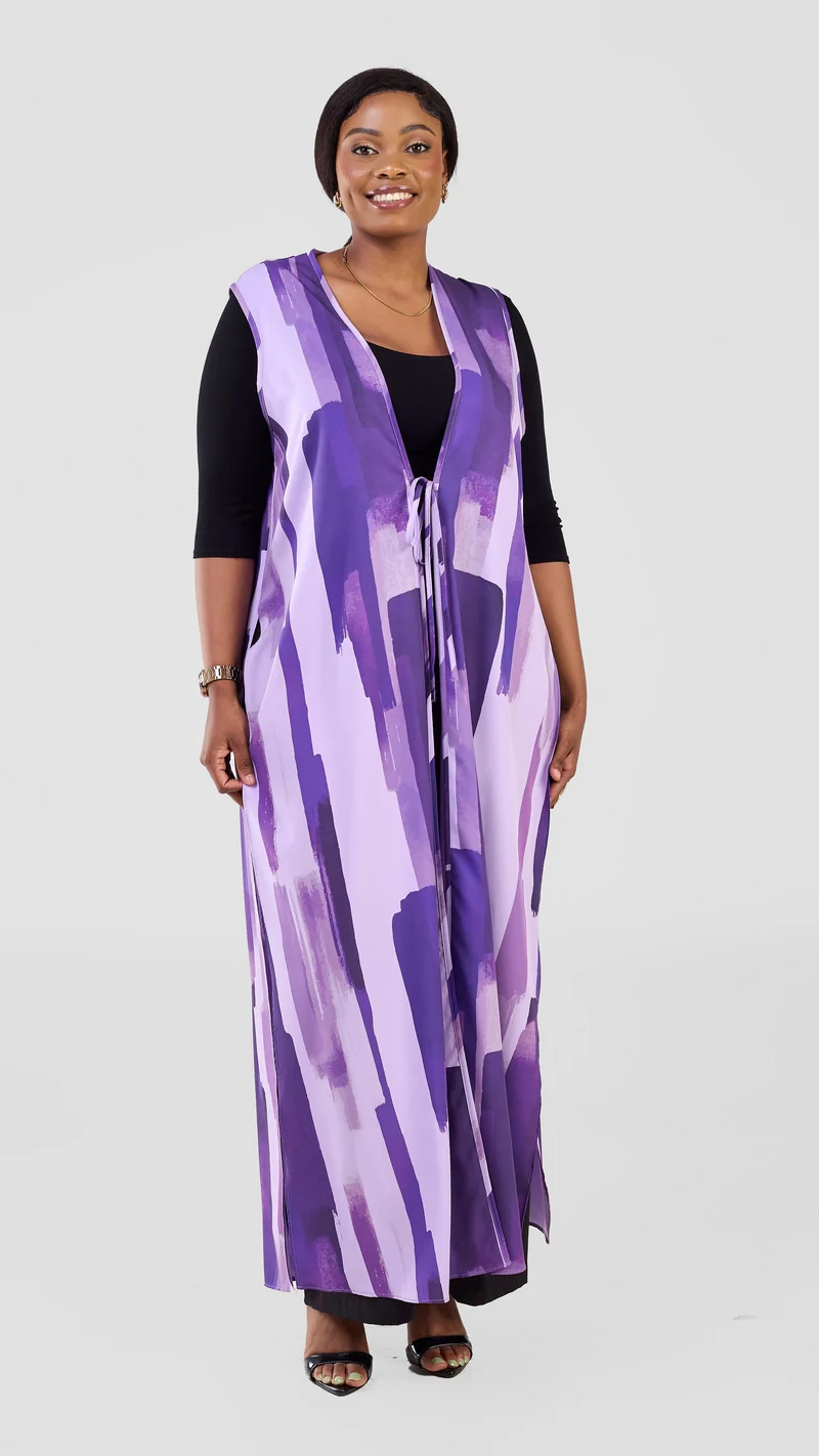 Vivo Isabi Sleeveless Kimono - Lilac / Purple Pasi Print