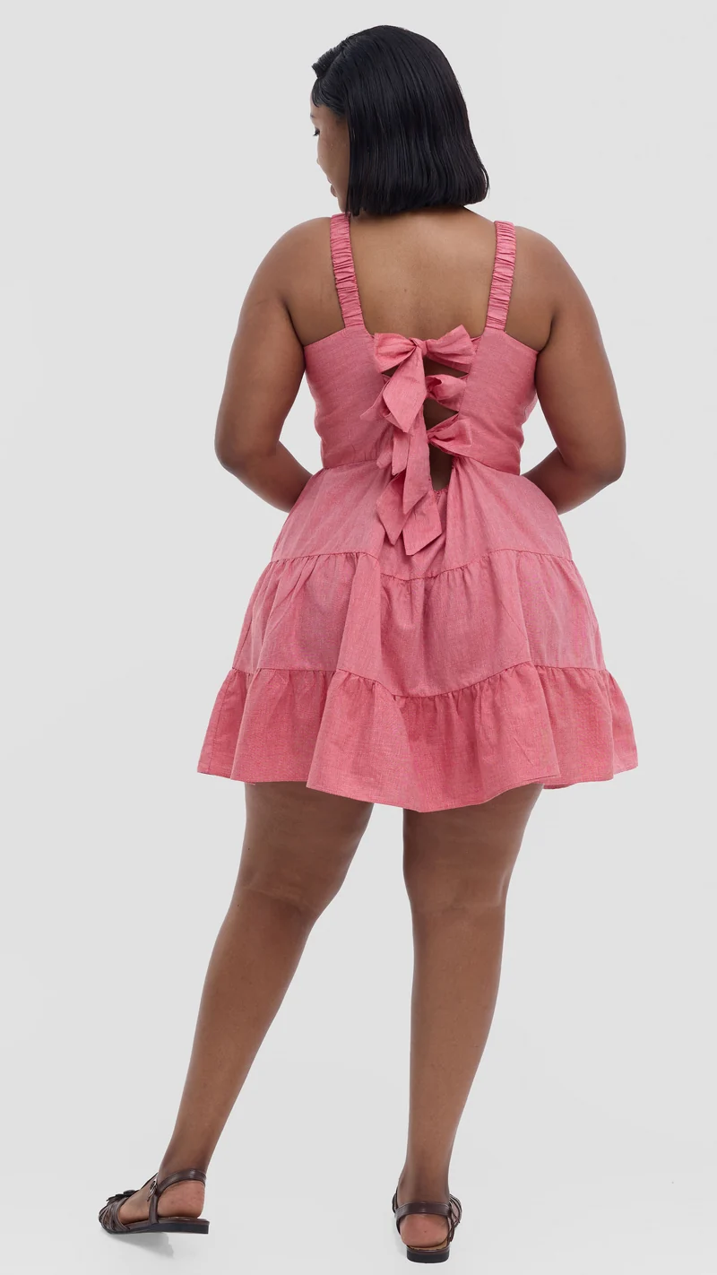 Safari Tie Knee Length Dress - Pink