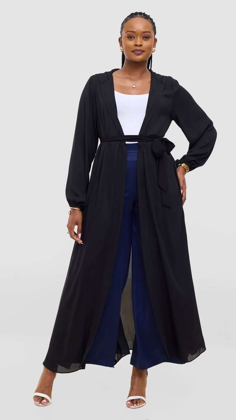 Vivo Hooded Kimono With Elastic Cuff - Black