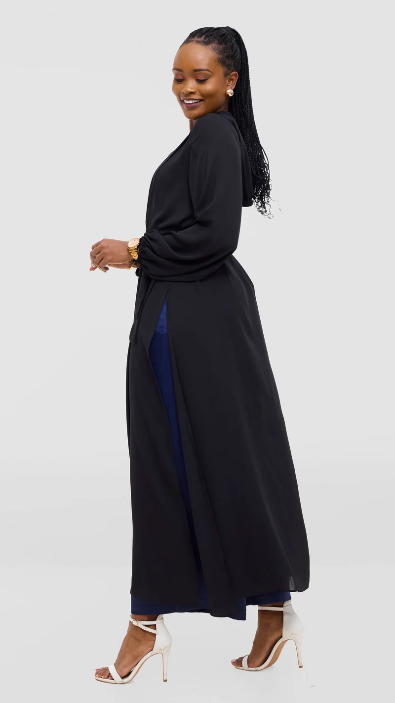 Vivo Hooded Kimono With Elastic Cuff - Black
