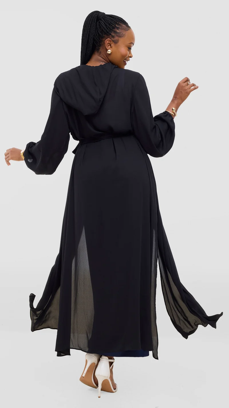 Vivo Hooded Kimono With Elastic Cuff - Black