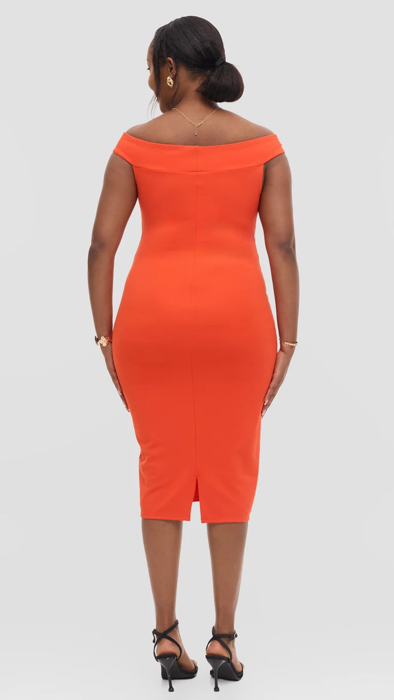 Vivo Boat Neck Dress in Ponte - Orange