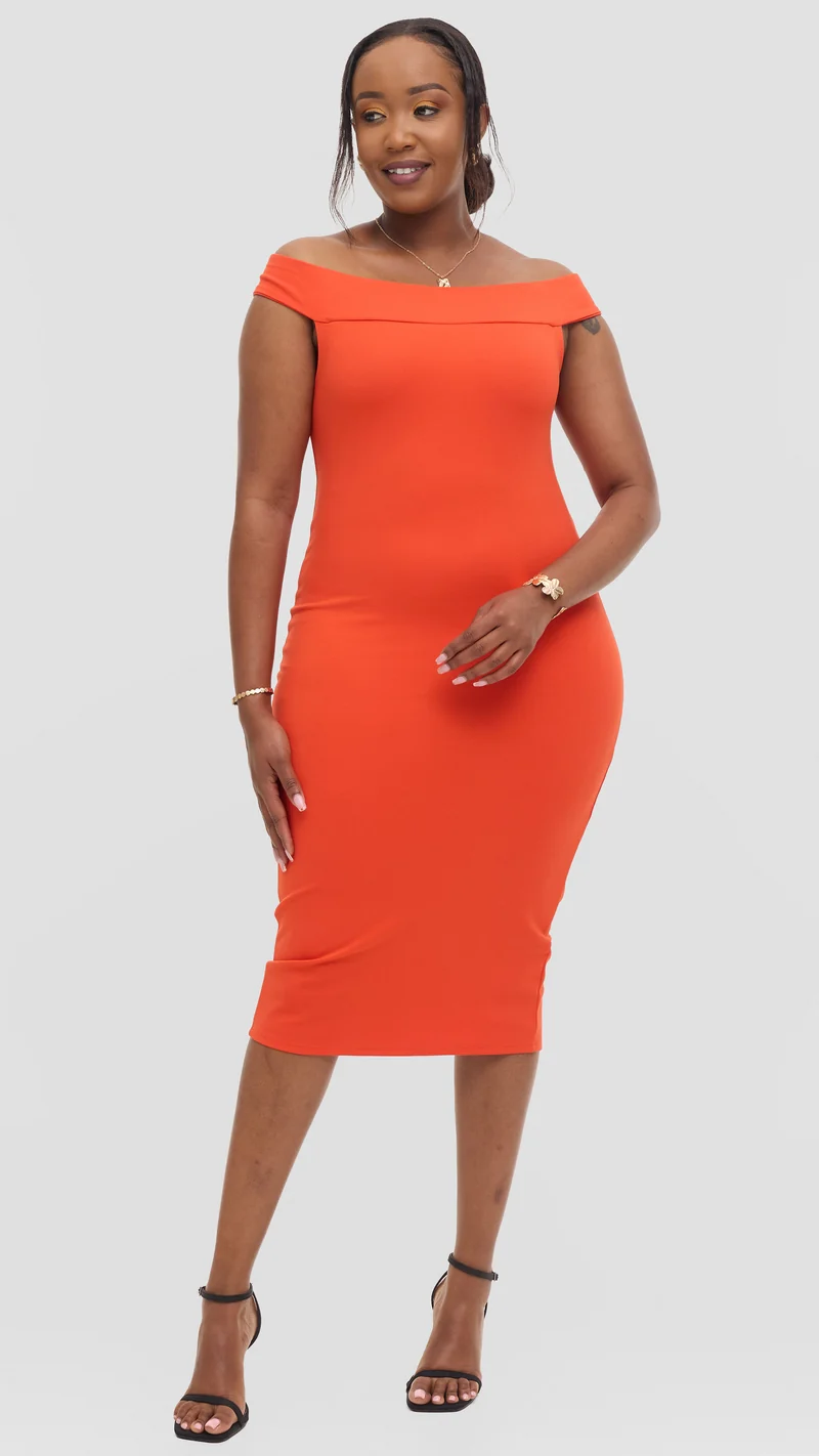 Vivo Boat Neck Dress in Ponte - Orange
