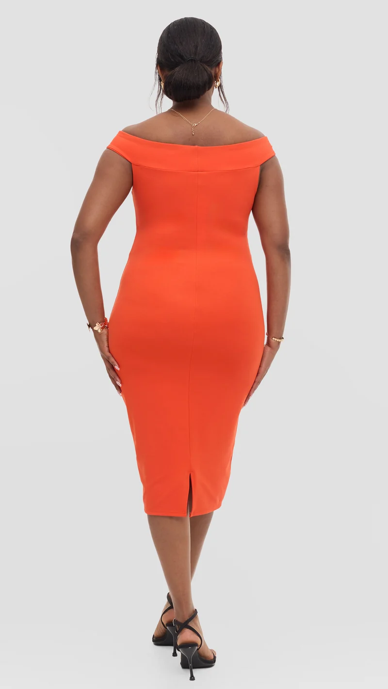 Vivo Boat Neck Dress in Ponte - Orange