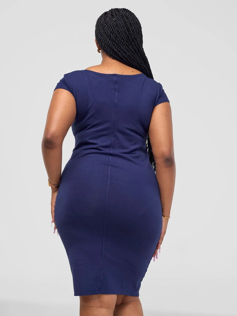 Vivo Basic Cap Sleeve Bodycon in Rayon - Navy Blue