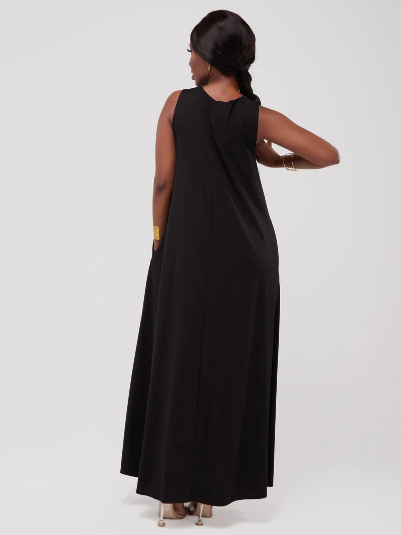 Vivo Basic Sleeveless Kena Tent Maxi Dress in Ponte - Black