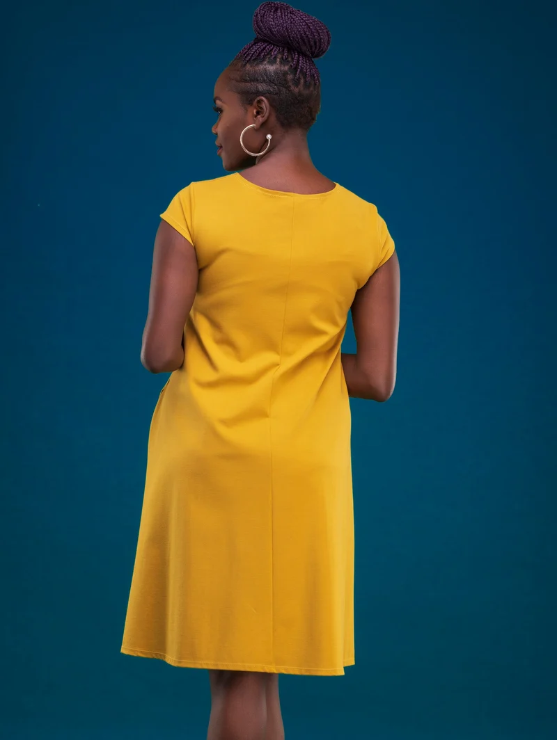 Vivo Basic Kena Tent Knee Length Dress in Ponte - Mustard