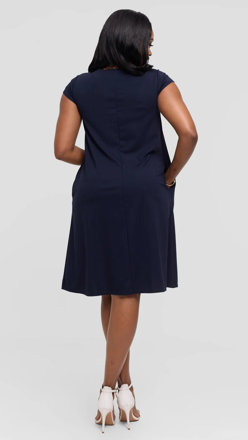 Vivo Basic Kena Tent Knee Length Dress in Ponte - Dark Navy